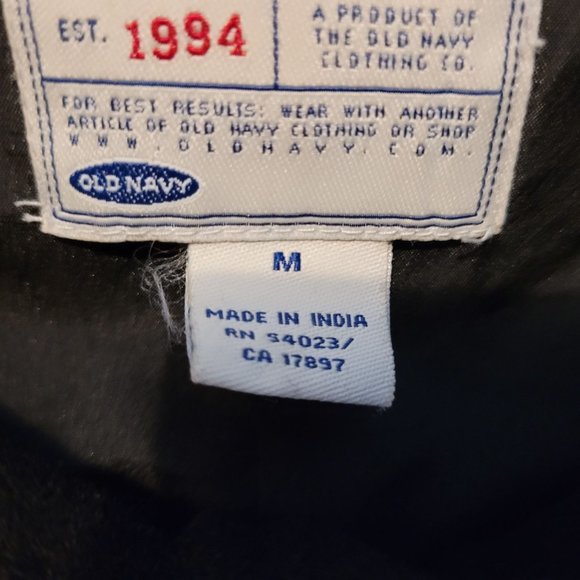 Vintage Old Navy Wool Blend Pea Coat Hood Black Long Button Up Medium Pockets - Picture 3 of 11